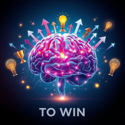 A captivating image illustrating the theme 'thinking to win,' showcasing an intricate brain in the foreground, glowing with vibrant energy and electric connections