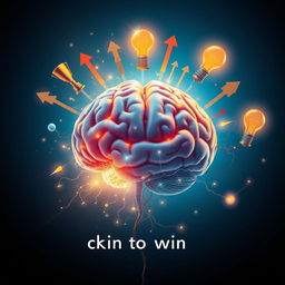A captivating image illustrating the theme 'thinking to win,' showcasing an intricate brain in the foreground, glowing with vibrant energy and electric connections