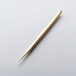 A sharp sewing needle, gleaming metallic surface, oriented horizontally and pointing to the right.