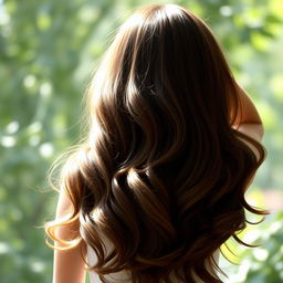 A beautiful girl with big, voluminous hair viewed from the back, showcasing her luscious locks cascading down in waves
