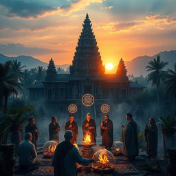 A mystical scene depicting the ancient Majapahit kingdom immersed in occult practices