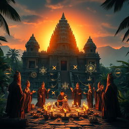 A mystical scene depicting the ancient Majapahit kingdom immersed in occult practices
