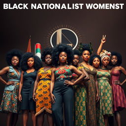 A powerful and striking imagery representing the concept of Black Nationalist Women’s Organization, focusing on empowerment, unity, and cultural pride