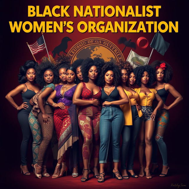 A powerful and striking imagery representing the concept of Black Nationalist Women’s Organization, focusing on empowerment, unity, and cultural pride