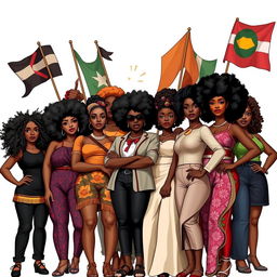 A powerful and striking imagery representing the concept of Black Nationalist Women’s Organization, focusing on empowerment, unity, and cultural pride
