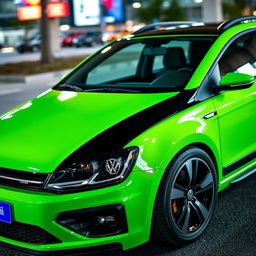 A sleek and modern Volkswagen Gol car, prominently featuring a green and black color scheme