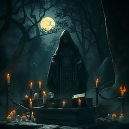 A dark and mysterious scene depicting the occult practices within the Majapahit kingdom
