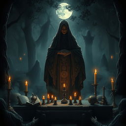 A dark and mysterious scene depicting the occult practices within the Majapahit kingdom