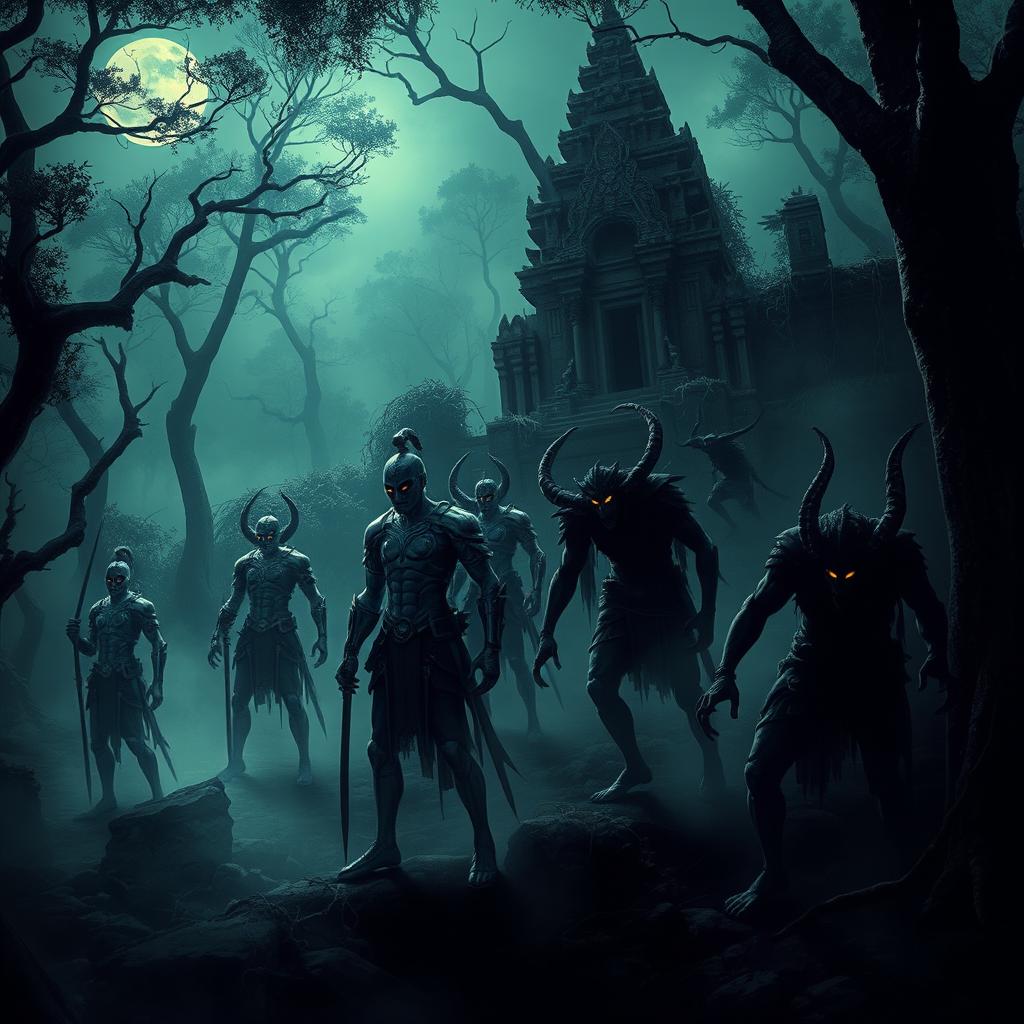 An eerie scene depicting the ghostly and demonic inhabitants of the Majapahit kingdom