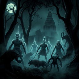 An eerie scene depicting the ghostly and demonic inhabitants of the Majapahit kingdom
