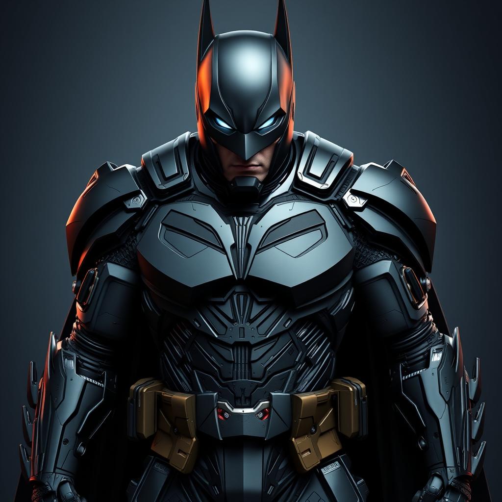 A Batman suit inspired by Iron Man, combining the sleek design of the 1966 Batmobile with elements from the 2015 Batmobile