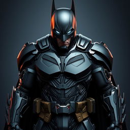 A Batman suit inspired by Iron Man, combining the sleek design of the 1966 Batmobile with elements from the 2015 Batmobile