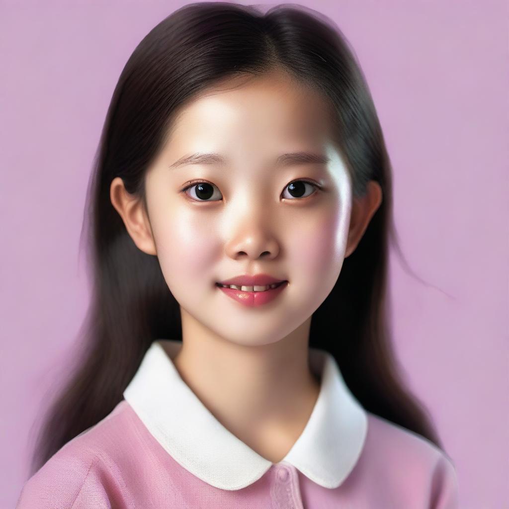 A hyper-realistic portrayal of a sweet, pretty, and adorable 11-year-old Korean girl.