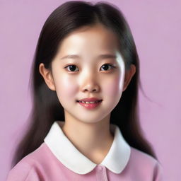 A hyper-realistic portrayal of a sweet, pretty, and adorable 11-year-old Korean girl.