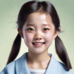 A hyper-realistic portrayal of a sweet, pretty, and adorable 11-year-old Korean girl.