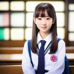 A hyper-realistic portrayal of a sweet, beautiful, and adorable Japanese high school girl.