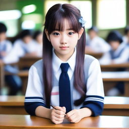 A hyper-realistic portrayal of a sweet, beautiful, and adorable Japanese high school girl.