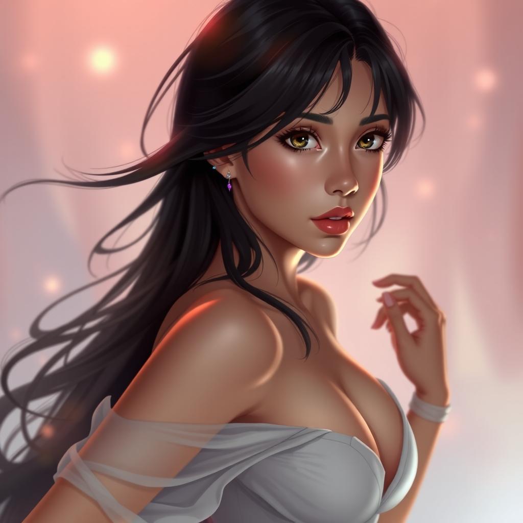A sensual and artistic portrayal of a young woman inspired by Hinata, featuring her with a confident and seductive pose