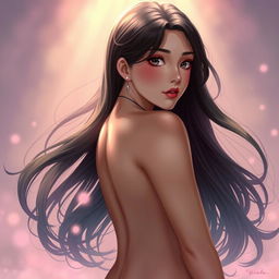 A sensual and artistic portrayal of a young woman inspired by Hinata, featuring her with a confident and seductive pose