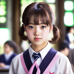 A hyper-realistic portrayal of a sweet, beautiful, and adorable Japanese high school girl.