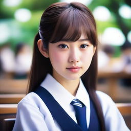 A hyper-realistic portrayal of a sweet and incredibly beautiful Japanese high school girl.