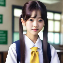 A hyper-realistic portrayal of a sweet and incredibly beautiful Japanese high school girl.