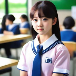 A hyper-realistic portrayal of a sweet and incredibly beautiful Japanese high school girl.