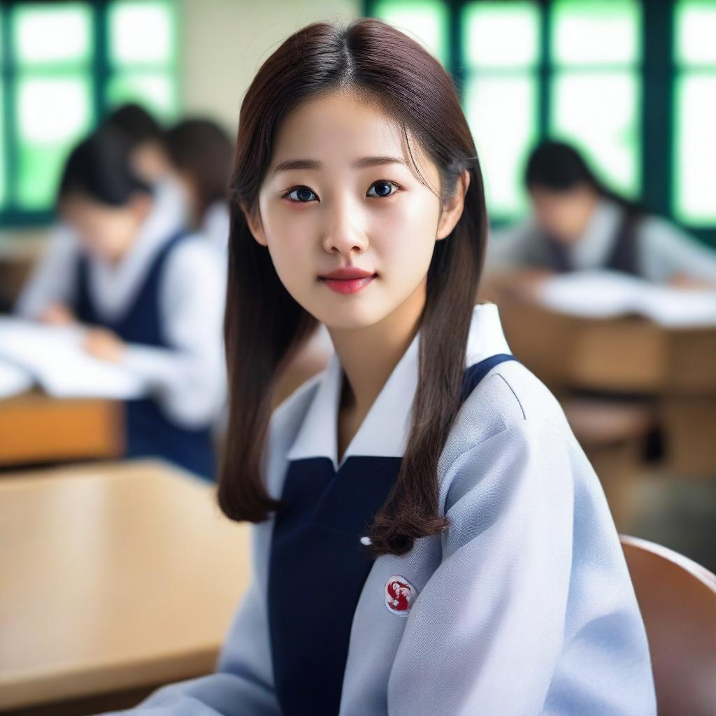 A hyper-realistic portrayal of an incredibly beautiful Korean high school girl.