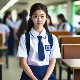 A hyper-realistic portrayal of an incredibly beautiful Korean high school girl.