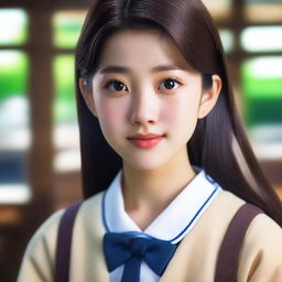 A hyper-realistic portrayal of an incredibly beautiful Japanese high school girl.