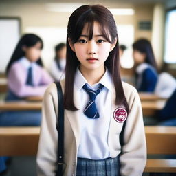 A hyper-realistic portrayal of an incredibly beautiful Japanese high school girl.