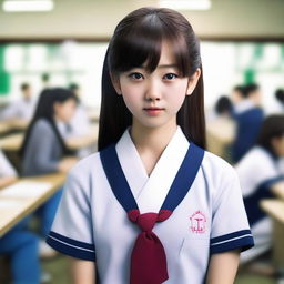 A hyper-realistic portrayal of an incredibly beautiful Japanese high school girl.