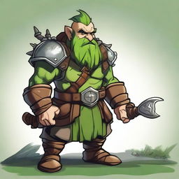 A tan-skinned male dwarf with mossy green hair