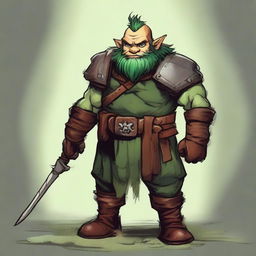 A tan-skinned male dwarf with mossy green hair