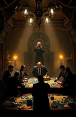 A dramatic and suspenseful scene depicting the Big Four, an international criminal syndicate, with a focus on their enigmatic leader, Li Chang Yen, a powerful Chinese man