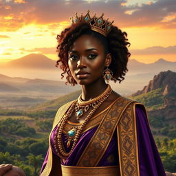 A stunning portrayal of the Black Queen of Sheba, showcasing her regal beauty and command