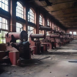 An intricate image showcasing idle machinery in an abandoned factory, oozeing the essence of their redundancy due to the absence of workers