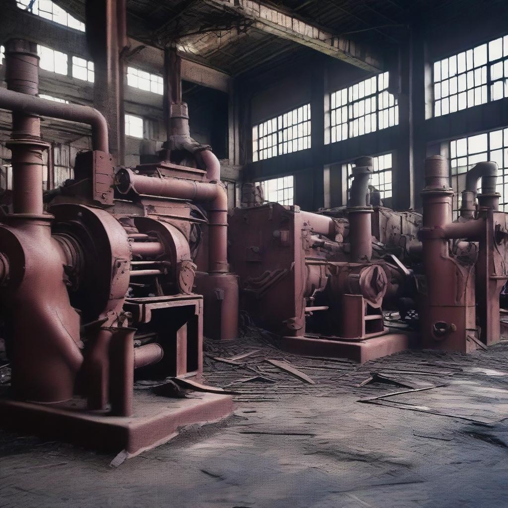 An intricate image showcasing idle machinery in an abandoned factory, oozeing the essence of their redundancy due to the absence of workers