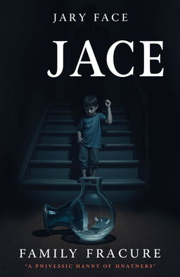 A dimly lit, tense scene for a book cover, featuring a broken vase on a hardwood floor symbolizing family fractures