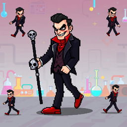 A super pixelated 16-bit sprite art character design of a suave villain