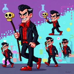 A super pixelated 16-bit sprite art character design of a suave villain