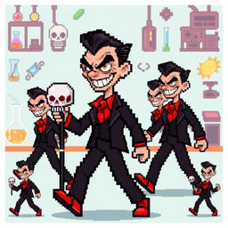 An ultra pixelated 16-bit sprite sheet featuring a charmingly sinister villain