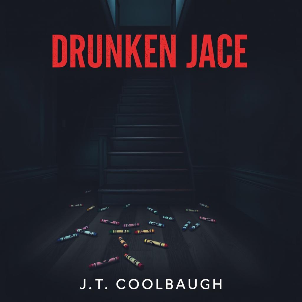 A dark, foreboding staircase at the center of the image for the book cover of 'Drunken Jace