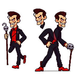 A super pixelated 16-bit sprite art character design of a suave villain with no background