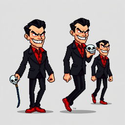 A super pixelated 16-bit sprite art character design of a suave villain with no background