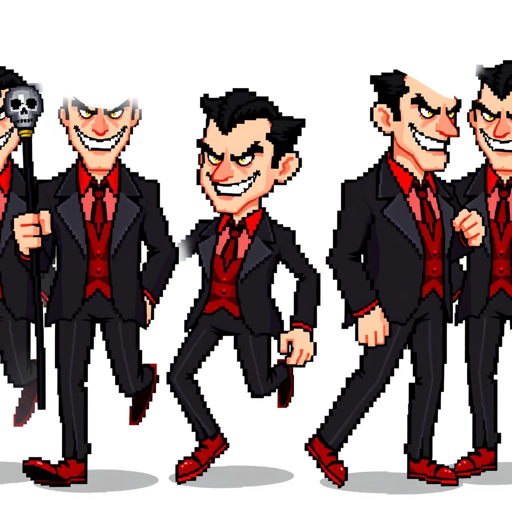 A super pixelated 16-bit sprite art character design of a suave villain with no background