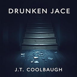 A dark, ominous staircase at the center of the cover for 'Drunken Jace,' with shards of broken glass scattered across the hardwood floor