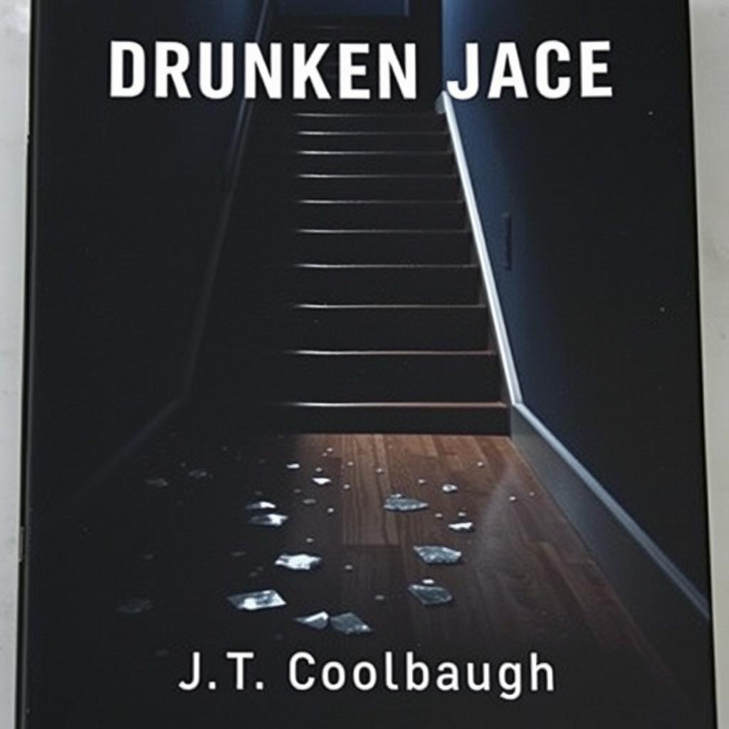 A dark, ominous staircase at the center of the cover for 'Drunken Jace,' with shards of broken glass scattered across the hardwood floor