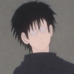 An edgy, tall anime-style teen boy with long bangs, dressed in a school uniform