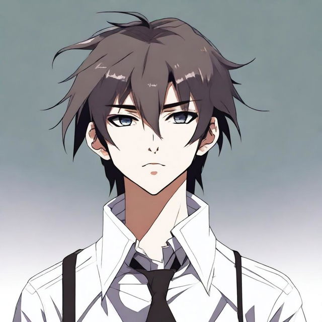 A digital depiction of a towering, edgy, anime-style male teenager dressed in schoolboy clothes with sweeping emo bangs and an exceptionally enormous beard covering his mouth